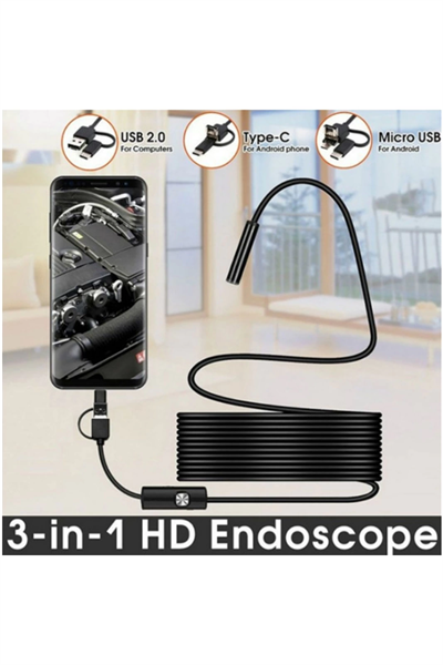Endoskop 3 İn 1 Yılan Kamera Usb Micro Usb Type-c 20 Metre Sert Kablo