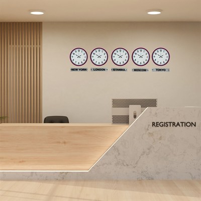 Enerji Pembe 36 Cm 5 li Tabelalı Dünya Saatleri