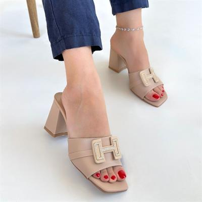 Erew Bej Cilt Topuklu Terlik