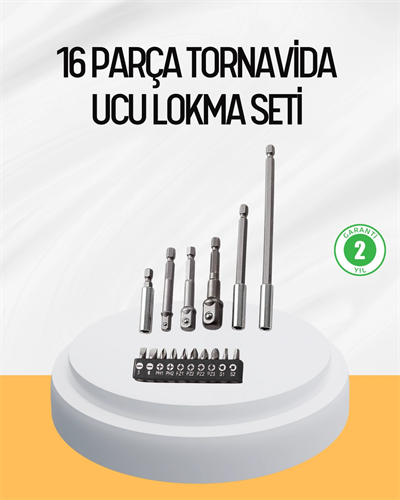 Ergonomik 16 Parça Bits Tornavida Uç ve Adaptör Seti