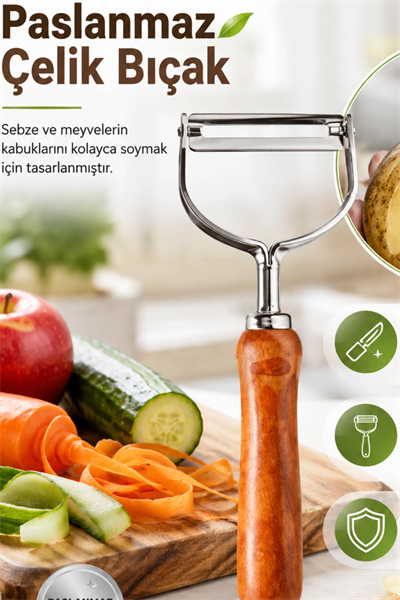 Ergonomik Ahşap Saplı Metal Meyve Sebze Soyacağı Tek Başlıklı Pratik Soyacak