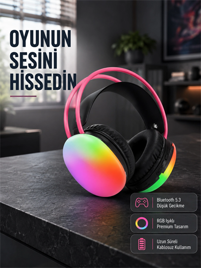 Ergonomik RGB Bluetooth Kulaklık 3D Ses Yeni Nesil