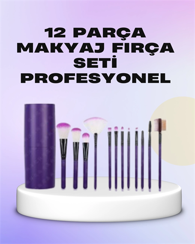 Ergonomik Saplı Fiber Kıllı 12li Makyaj Fırça Takımı Göz ve Ten Makyajı İçin Uygun