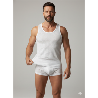 Erkek Beyaz File Tank Top Boxer Takımı