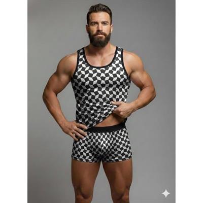 Erkek Desenli Tank Top Boxer Takım