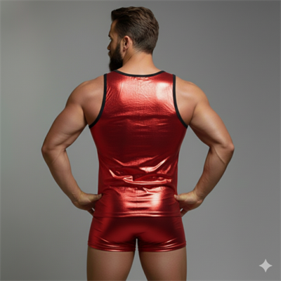 Erkek Kırmızı Lame Tank Top Boxer Takımı