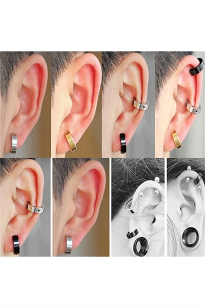 Erkek Küpesi - 1 Adet Çelik Kıstırmalı Küpe Paslanmaz Atmaz Çelik Gümüş Renk Küpe