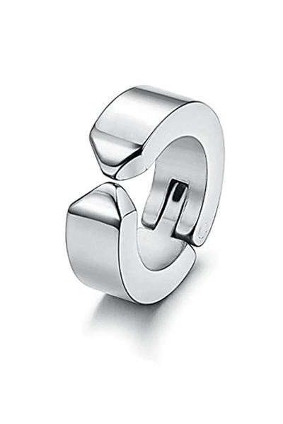 Erkek Küpesi - 2 Adet Çelik Kıstırmalı Küpe Paslanmaz Atmaz Çelik Gümüş Renk Küpe