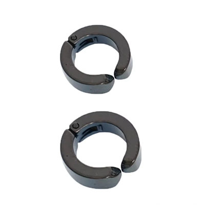 Erkek Küpesi - 2 Adet Siyah Çelik Kıstırmalı Küpe Paslanmaz Atmaz Çelik Siyah Küpe