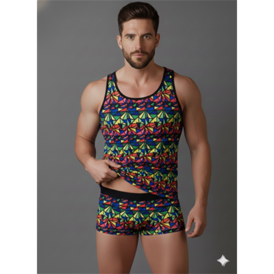 Erkek Renkli Tank Top Boxer Takımı