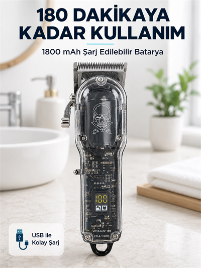 Erkek Saç Tıraş Makinesi Ayarlanabilir Bıçaklı 4 Taraklı 180 Dakika Kullanımlı LCD Ekranlı Şarjlı
