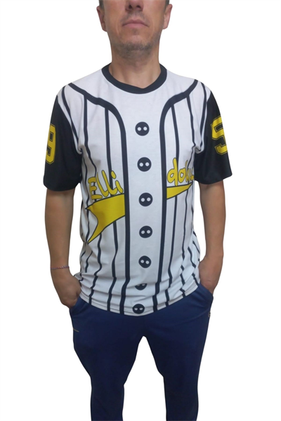 Erkek T-shirt 59 Numara Baskılı Sarı (kesik Elyaf Kumaş)