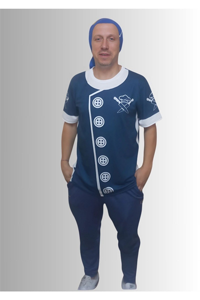 Erkek T-shirt Chef Baskılı Lacivert (kesik Elyaf Kumaş)