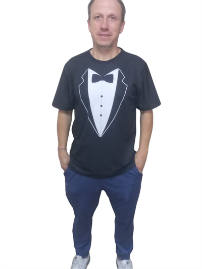 Erkek T-shirt Papyon Baskılı Siyah (kesik Elyaf Kumaş)