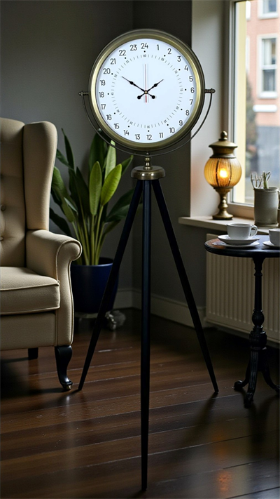 Eskitme 24 Saat Göstergeli Özel Tasarım Tripod Ayaklı Saat