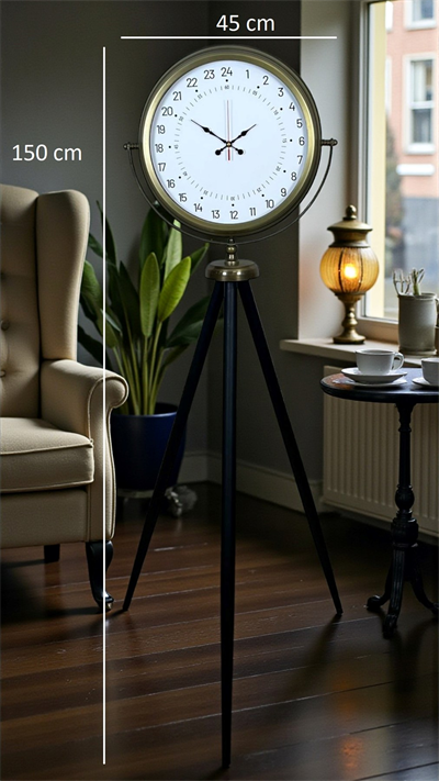 Eskitme 24 Saat Göstergeli Özel Tasarım Tripod Ayaklı Saat