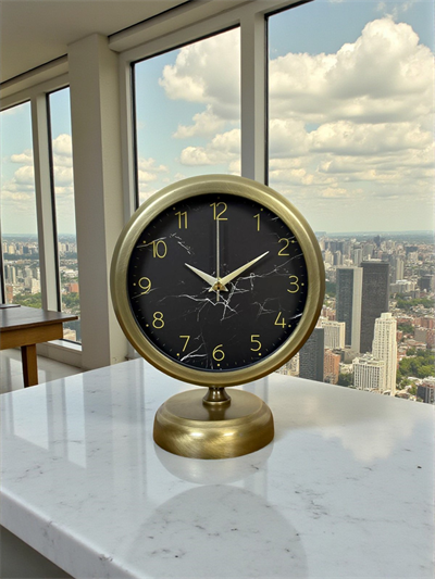 Eskitme Mermer Desenli 25 x 20 Cm Metal Masa Saati