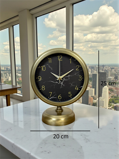 Eskitme Mermer Desenli 25 x 20 Cm Metal Masa Saati