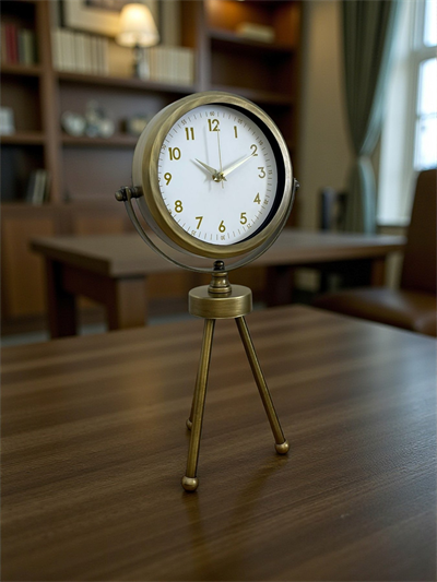 Eskitme Metal Gold Rakamlı Üç Ayaklı Masa Saati