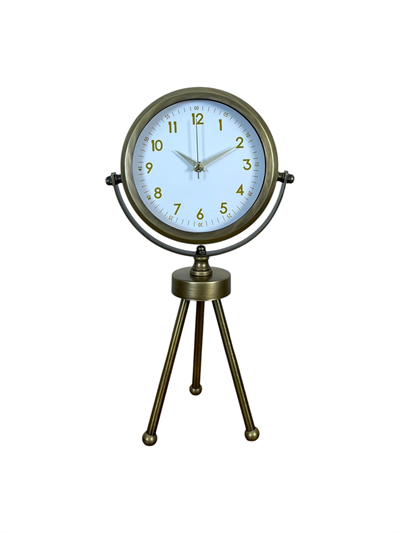 Eskitme Metal Gold Rakamlı Üç Ayaklı Masa Saati