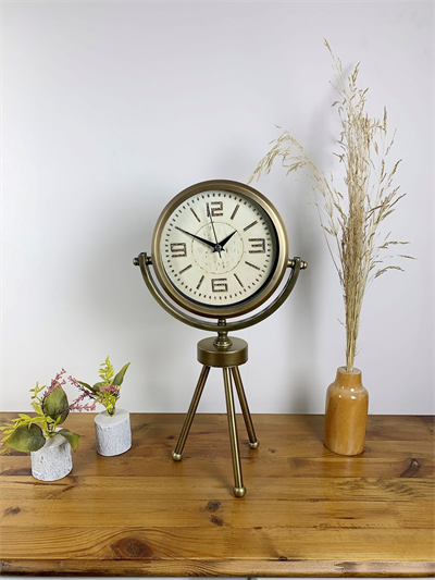 Eskitme Metal Mini Tripod Vintage Masa Saati 45×26 cm