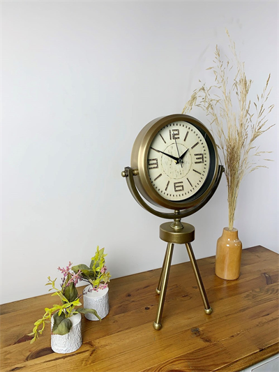 Eskitme Metal Mini Tripod Vintage Masa Saati 45×26 cm