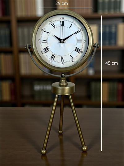 Eskitme Roma Rakamlı Tripod Üç Ayaklı Metal Masa Saati