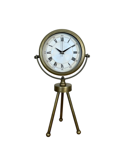 Eskitme Roma Rakamlı Tripod Üç Ayaklı Metal Masa Saati