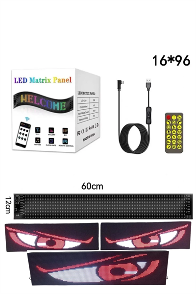 Esnek Katlanabilir Panel Led Cama Yapışır Uygulama İle Kontrol Dijital Tabela Kayar 60cm 16X96 LED