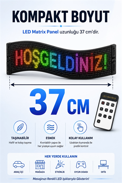 Esnek LED Matrix Panel Kayan Yazı Ekranı Kumandalı Ritim Ve Galeri Destekli