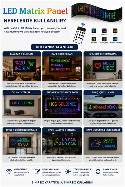 Esnek LED Matrix Panel Kayan Yazı Ekranı Kumandalı Ritim Ve Galeri Destekli