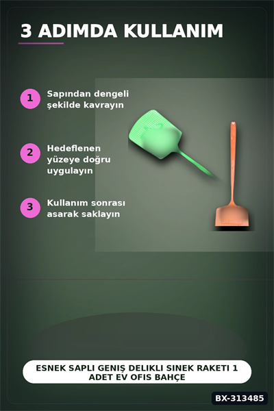 Esnek Saplı Geniş Delikli Sinek Raketi 1 Adet Ev Ofis Bahçe Yazlık Kullanımı BX-313485