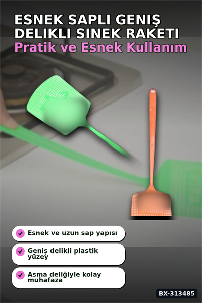 Esnek Saplı Geniş Delikli Sinek Raketi 1 Adet Ev Ofis Bahçe Yazlık Kullanımı BX-313485