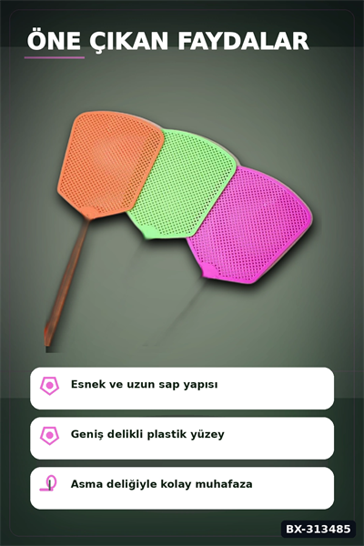 Esnek Saplı Geniş Delikli Sinek Raketi 1 Adet Ev Ofis Bahçe Yazlık Kullanımı BX-313485