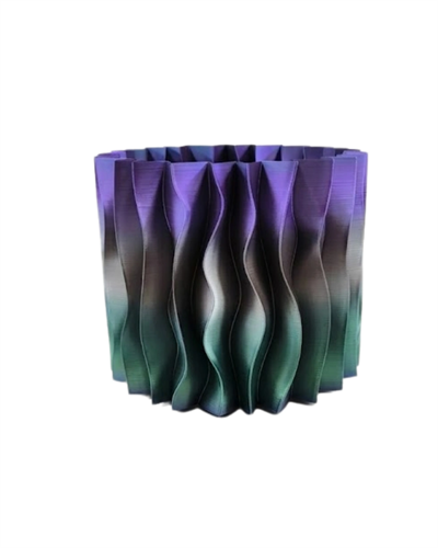 Estetik Dalga Formlu Mor 3D Baskı Dekoratif Vazo Modern Ev Aksesuarı