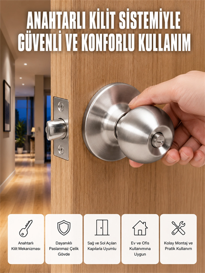 Estetik Güvenli Topuzlu Kapı Kilidi