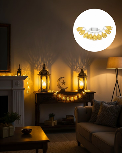 Ev Dekoru İçin Ramazan LED Işık Pilli Sıcak Sarı Cami Figürlü