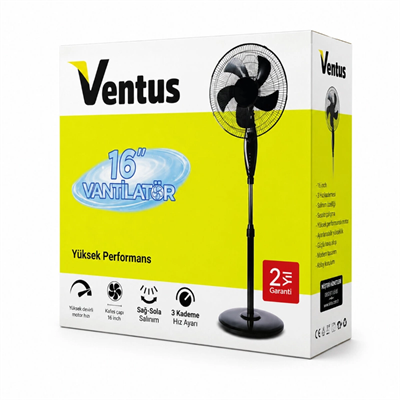 Ev Tipi Ayaklı Vantilatör - 16 İnç 5 Pervaneli - 45W Performans