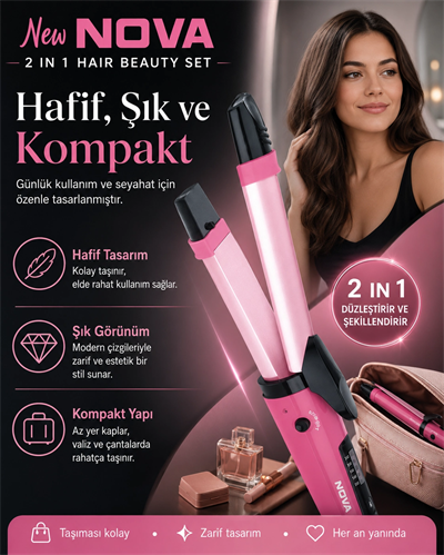 Ev Tipi Kullanıma Uygun 2 Fonksiyonlu Saç Düzleştirici ve Bukle Yapıcı Maşa