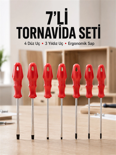 Ev ve Atölye Kullanımına Uygun 7 Parça Tornavida Seti