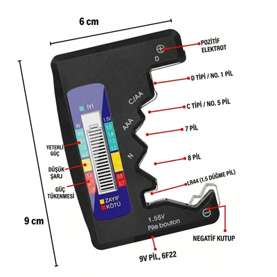 Evrensel Dijital Pil Test Cihazı – Aa, Aaa, C, D, N, 9v Ve Düğme Pil Uyumlu Mini Pil Kapasite & Seviye Ölçer Bx40