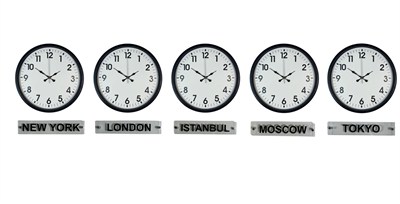 Executive Black 36 Cm 5 li Tabelalı Dünya Saatleri