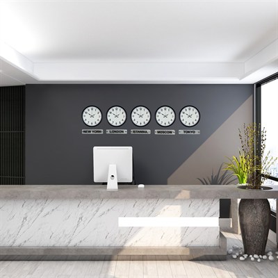 Executive Black 36 Cm 5 li Tabelalı Dünya Saatleri