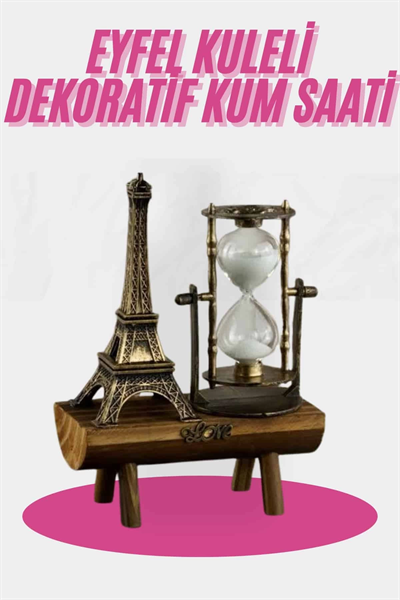 Eyfel Kulesi Tasarımlı Kum Saati Kristalleştirilmiş Kum Saati Dekoratif Ahşap Görünümlü