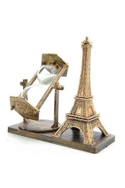 Eyfel Kulesi Tasarımlı Kum Saati Kristalleştirilmiş Kum Saati Dekoratif Ahşap Görünümlü