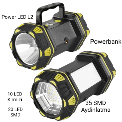 F.b.ı F-262 Yeni Güçlü Çift Taraflı Taşınabilir Spot Ve Işıldak Usb Powerbank Şarjlı Fener