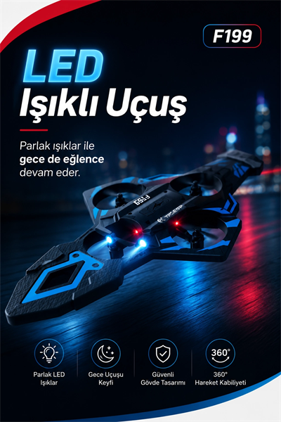 F199 Uzaktan Kumandalı Uçak Drone 2.4G Bağlantılı 360 Derece Dönüş Özellikli Oyuncak