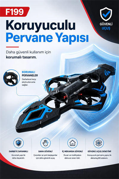 F199 Uzaktan Kumandalı Uçak Drone 2.4G Bağlantılı 360 Derece Dönüş Özellikli Oyuncak