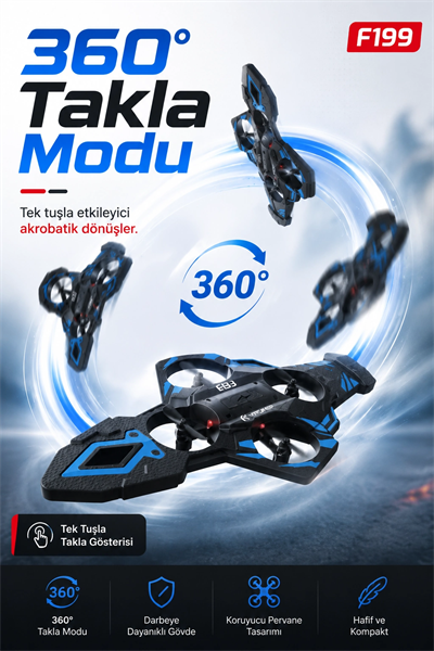 F199 Uzaktan Kumandalı Uçak Drone 2.4G Bağlantılı 360 Derece Dönüş Özellikli Oyuncak