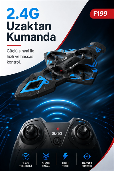 F199 Uzaktan Kumandalı Uçak Drone 2.4G Bağlantılı 360 Derece Dönüş Özellikli Oyuncak